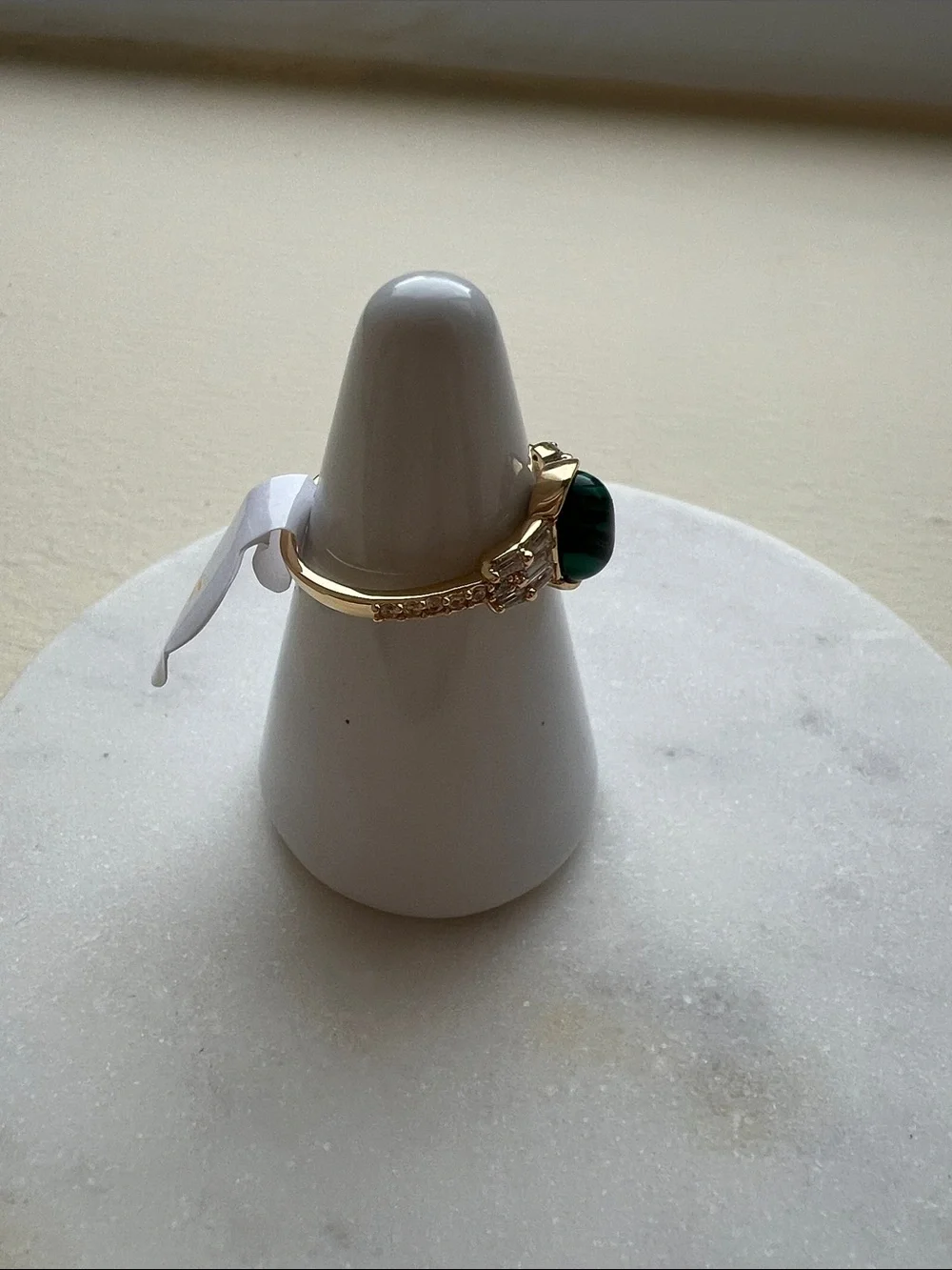 bp Gold-Tone Ring with Green Oval Stone